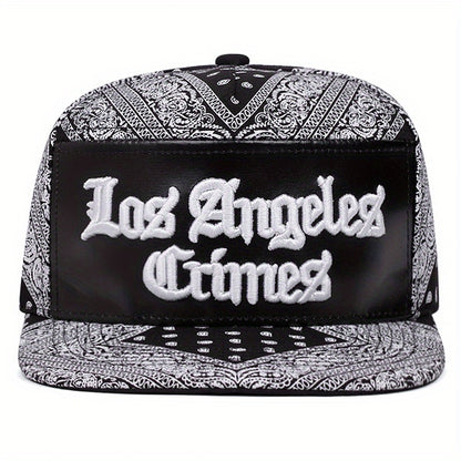 Men's Los Angeles Crimes Baseball Cap - Stylish Black & White Paisley Design with "LACRIMES" Text, Adjustable Fit for Outdoor Sports, Baseball Cap.woven fabric.
