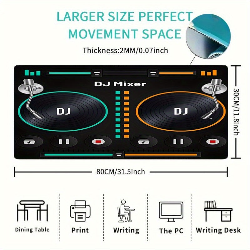1pc Retro DJ Mixer Desk Mat - Non-Slip Surface, Vintage DJ Setup with Mixer Controls, Neon Green & Orange Accents - Compatible with PC, Computer, Gaming Setup - Perfect Gift for DJs, Gamers, Music Producers - Durable Rubber B