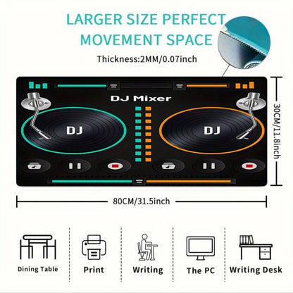 1pc Retro DJ Mixer Desk Mat - Non-Slip Surface, Vintage DJ Setup with Mixer Controls, Neon Green & Orange Accents - Compatible with PC, Computer, Gaming Setup - Perfect Gift for DJs, Gamers, Music Producers - Durable Rubber B