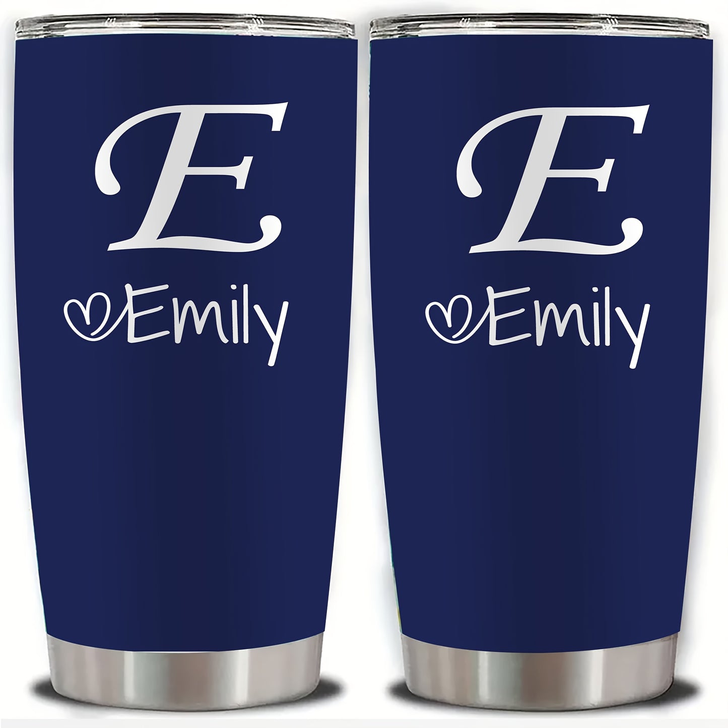 Personalized Stainless Steel Tumbler 20oz - Custom Name/Initials/Text - Double-Wall Insulated Cup with Leakproof Lid & Elegant Cursive Lettering - White with Black Lettering - Ideal Gift for Valentine's, Birthday, Office, Tra