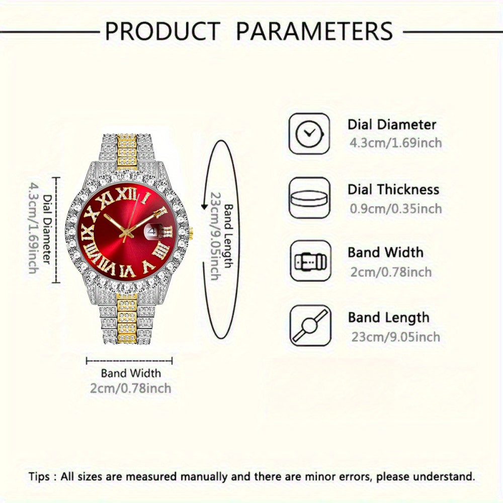 Men's Stainless Steel Quartz with Rhinestone Round Dial, Date Display & Analog/Digital operation (for - component) - Elegant Wristwatch for Daily Wear, Business, Gifts (Birthday, Valentine's Day, Christmas) -
