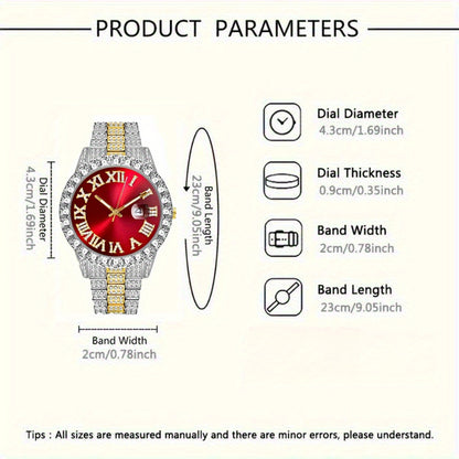 Men's Stainless Steel Quartz with Rhinestone Round Dial, Date Display & Analog/Digital operation (for - component) - Elegant Wristwatch for Daily Wear, Business, Gifts (Birthday, Valentine's Day, Christmas) -