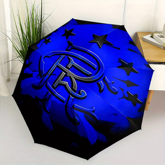 Rangers Design Automatic Folding Umbrella - Windproof 8-Rib Durable Frame, Portable Travel Umbrella with Blue & Black Star Pattern, Compact Foldable Design for Commuting, Hiking, Beach - Ideal Holiday Gift, Umbrella Heavy Dut