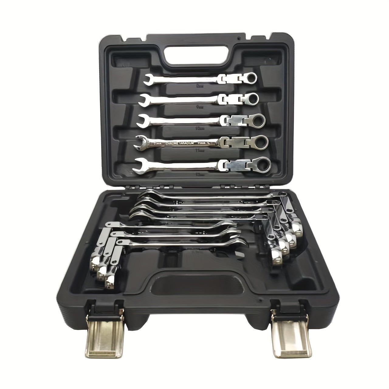 12pcs PMMJ Ratchet Wrench Set - Double Jointed, Flex-Head, Metric 8-19mm, 72-Teeth, 12-Point, Chrome Vanadium Steel, Foldable Design, with Storage Box, for Auto, Motorcycle, Bicycle Repair / Mechanical Maintenance, Durable &