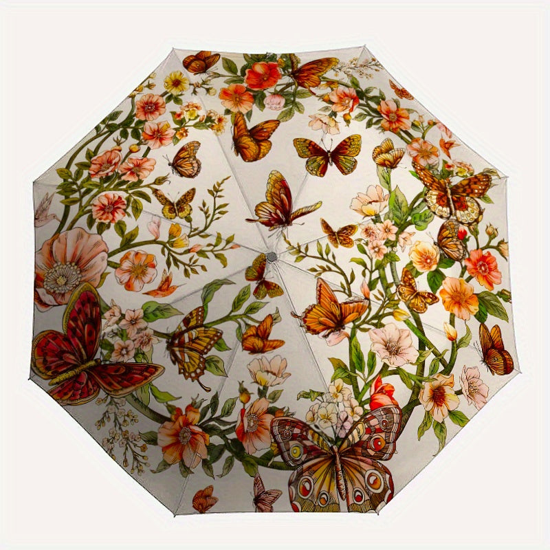 Floral Butterfly 2 Themed Automatic Umbrella Portable Automatic Folding Umbrella Suitable for Travel and Daily Use Ideal Gift for Family and Friends, Automatic Umbrella Folding, Umbrella for Women High Quality, Cute Umbrella,