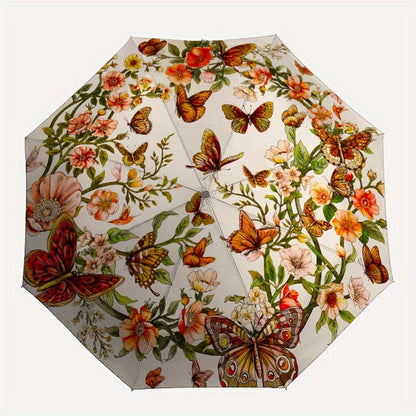 Floral Butterfly 2 Themed Automatic Umbrella Portable Automatic Folding Umbrella Suitable for Travel and Daily Use Ideal Gift for Family and Friends, Automatic Umbrella Folding, Umbrella for Women High Quality, Cute Umbrella,