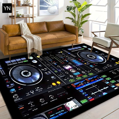 DJ Turntable Design Mat Floor Mat - Heavy-Duty Non-Slip Dance Studio Mat with Machine Washable Surface, Extra Thick 7mm Padding - for Home, Office, Clubs, Parties - Large Area Mat up to 2.16m² - Ideal Music Producer Decor, D