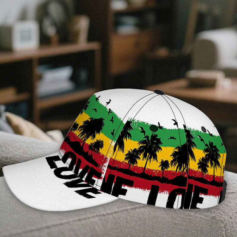 1pc 2D Reggae Vibes One Love Print  Hat - Adjustable Snapback with Full-Body Vibrant Print, Perfect for Sports, Running & Outdoor Street Fashion.