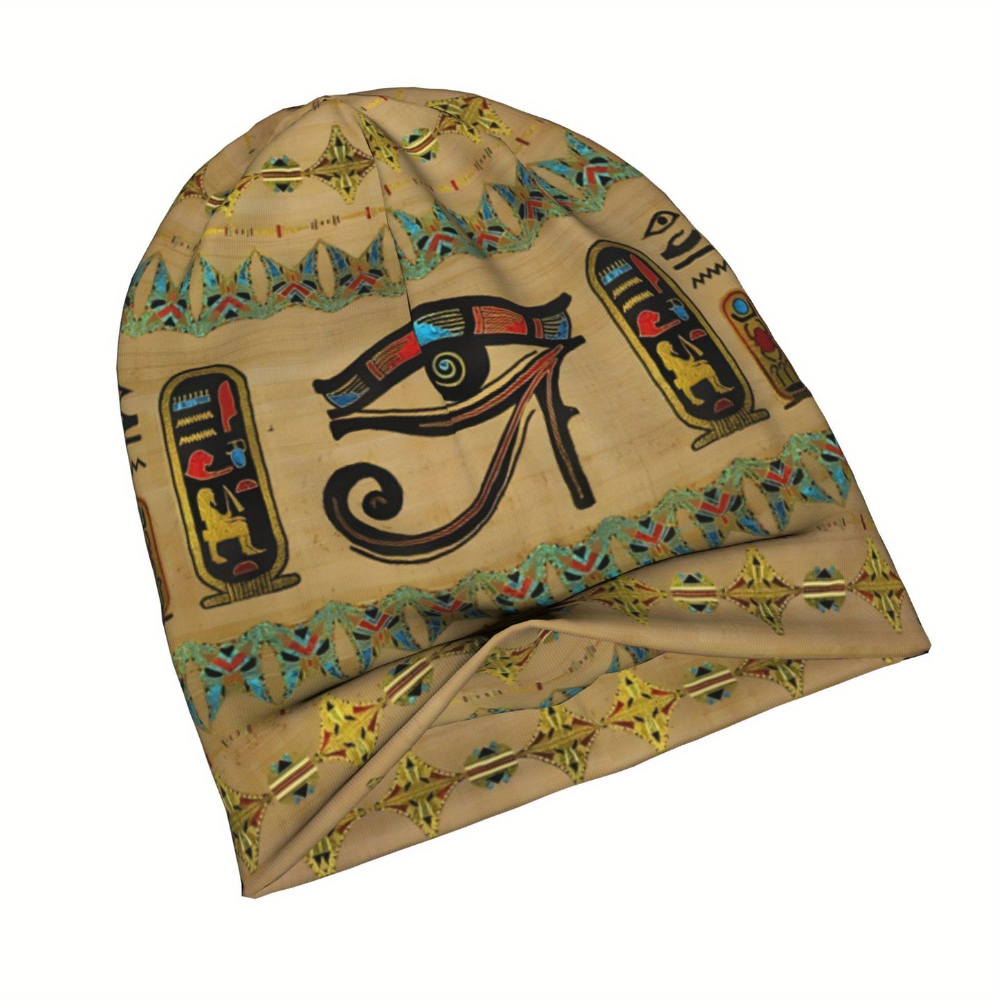 Egyptian-Inspired Unisex Beanie Hat - Lightweight Warm Slouchy Pullover with Vibrant Hieroglyphic & Star Patterns, Casual Hiphop Fashion Accessory for Men & Women, Hat Beanie, Stylish Winter Wear, Comfortable Headwear