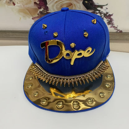 Men's Punk Hip-Hop Snapback Baseball Cap with "Dope" Lettering - Lightweight Adjustable Hat in Beige, Camo, Blue & Red/Golden for Streetwear & Casual Style