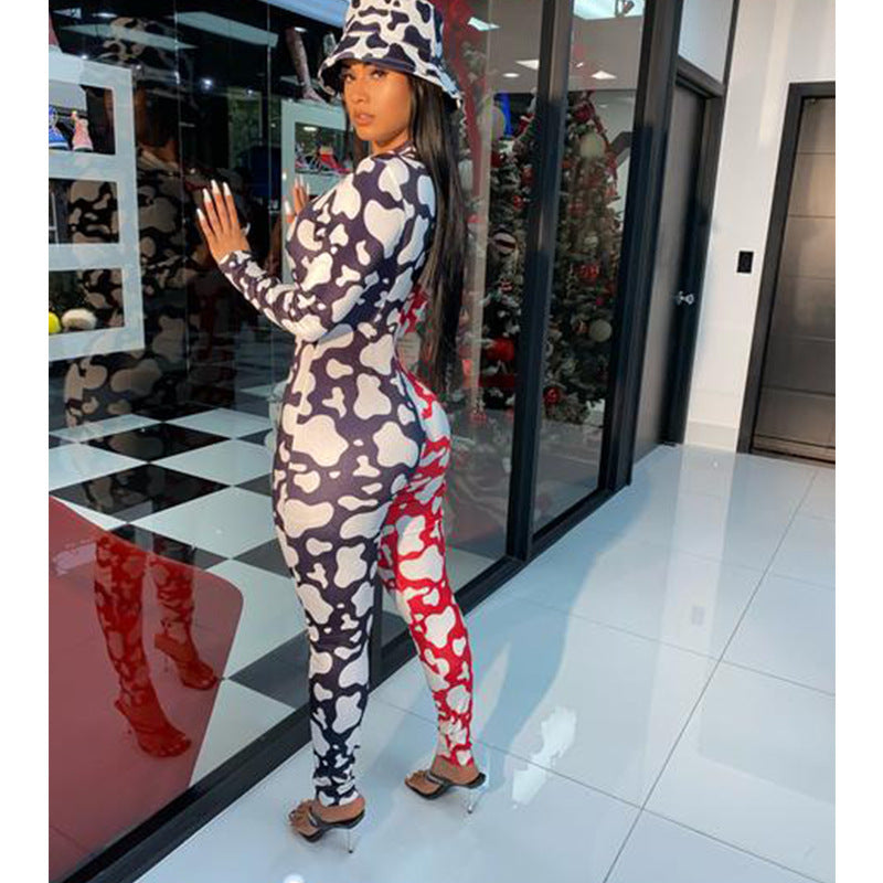 D9809 Women'S Relaxed Jumpsuit Featuring a Casual Print, Long Sleeves, And Suitable for Home Wear