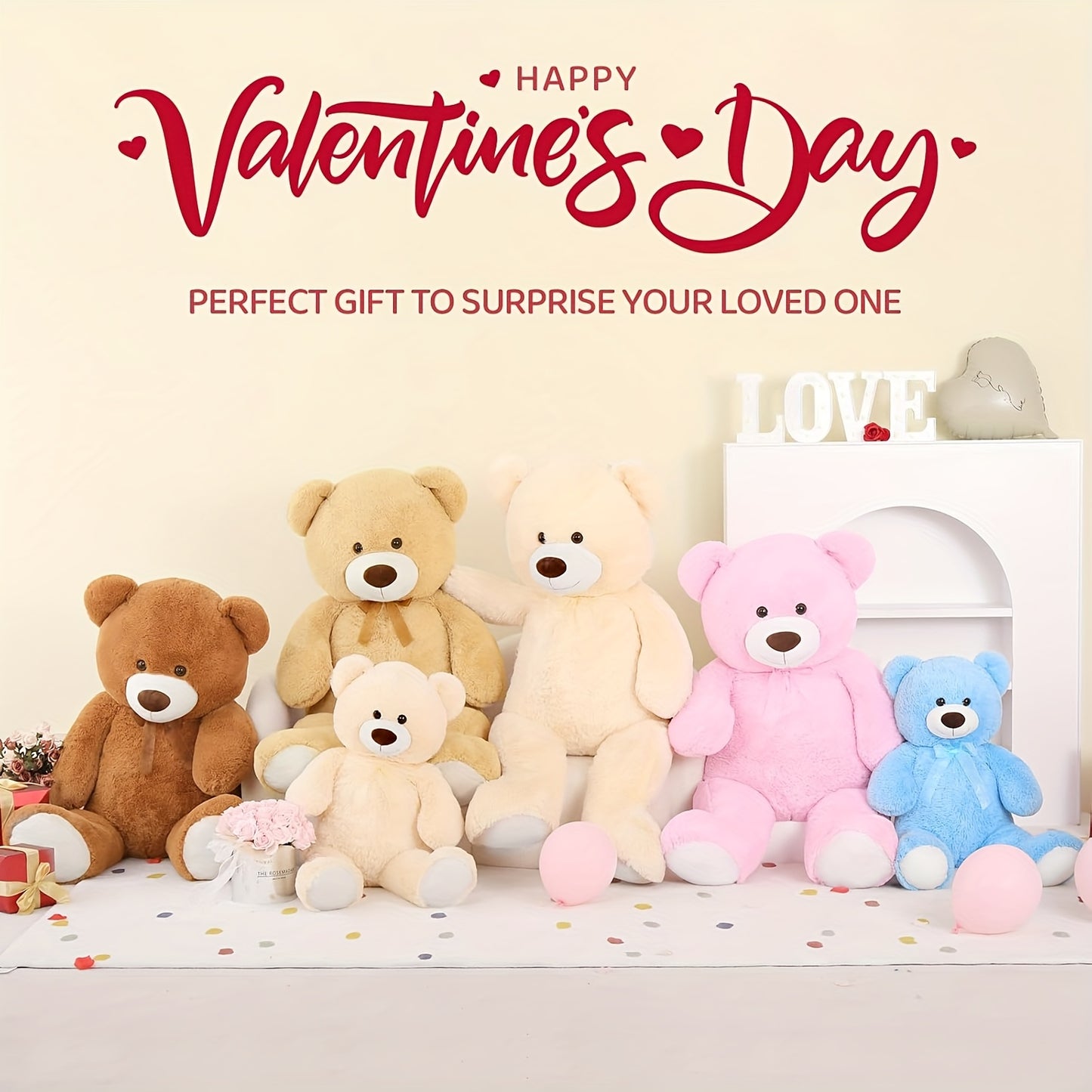 MorisMos Giant Teddy Bear Stuffed Animal 3 Ft, 36 In Large Teddy Bear For Shower Decor, Soft Big Stuffed Animal Plush Toy For Kid Birthday Christmas Girlfriend Valentines Gift, Beige/Cream