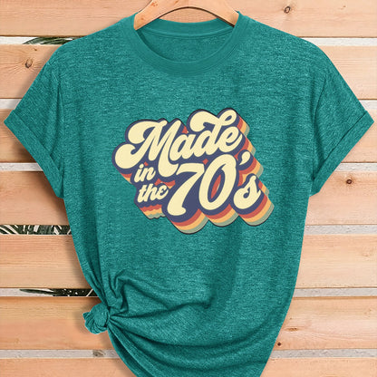 Women'S Vintage 70s Graphic T-Shirt - Retro "Made in the 70s" Print with Rainbow Lettering & 70s Icons, Loose Fit Casual Tee for Gym, Casual Attire & 70s Themed Parties - Soft Breathable Round Neck Summer Top, Local Warehouse