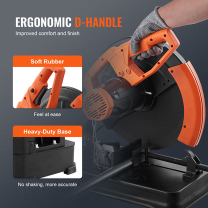 Happybuy 14" Abrasive Chop Saw - 2300W, 3600RPM, Adjustable Angle Miter Saw for Metal Cutting, Ideal for Steel/Rebar/Iron/Aluminum, Includes Safety Warning Sticker