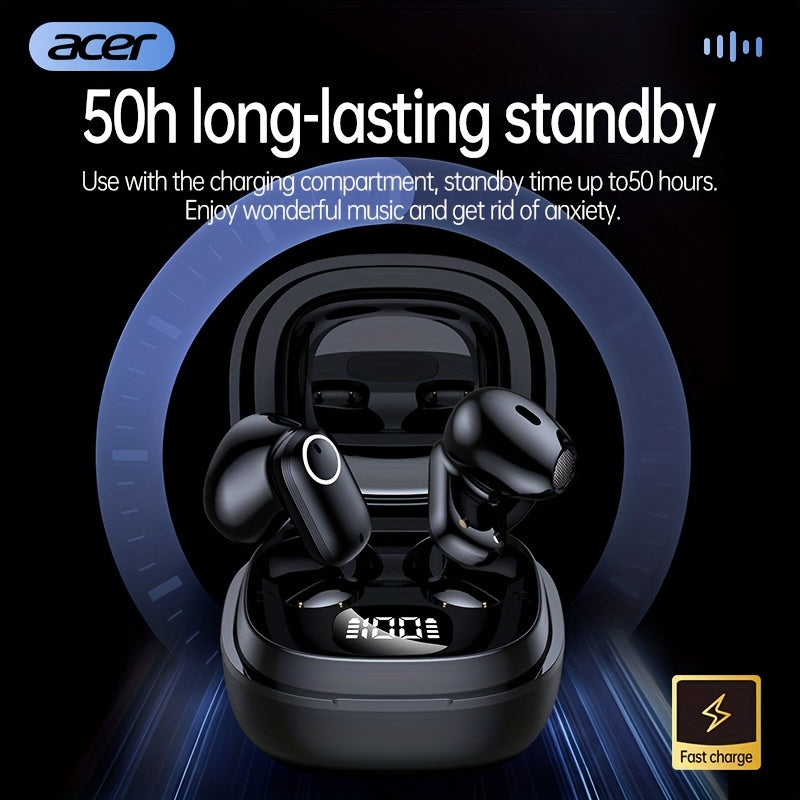 ACER TWS Wireless Earbuds with Deep Noise Reduction - 50h Long Standby, Low Latency, HIFI Stereo Sound, Touch Control, Rechargeable Lithium Battery, Ideal for Running & Sports, Sports Headphones|Ergonomic Design|Durable Plast