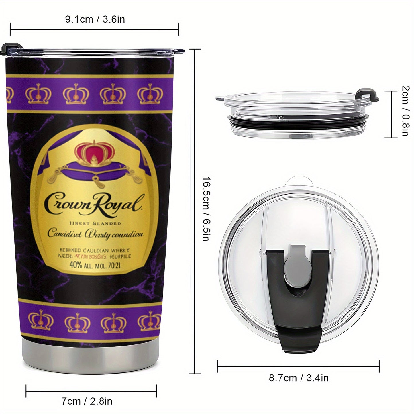1pc 20oz Crown Royal Whiskey-Themed Stainless Steel Tumbler, Leakproof, Insulated, Non-Slip, Shatterproof, Perfect for Christmas, Halloween, Valentine's Day, Easter, Thanksgiving - Portable and Durable Whiskey Accessory