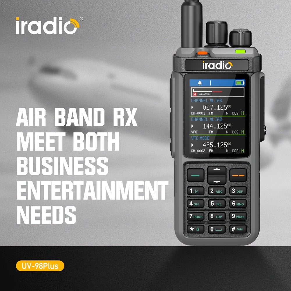 Iradio UV-98PLUS 6 Bands Walkie Talkie 10W High Power Cross Band Repeater Radio, 1024 Canales for Emergency, Outdoor, Security, Emergency Communication, Outdoor Communication, Handheld Radio, Professionalgrade Radio, Highpowe