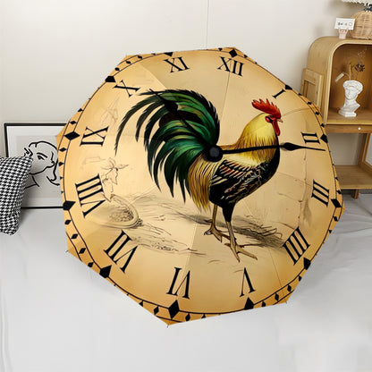 Automatic Open/Close Umbrella with Rooster Clock Face - Windproof Portable Folding Umbrella, 8-Rib Sturdy Frame, Golden & Design with Roman Numerals, Ideal Halloween/christmas Gift For Men & Women, Casual Fashion Umbrella, Du