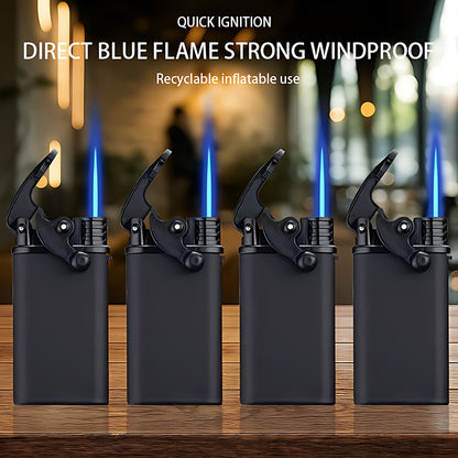 4pcs Lighter, Butane Lighter, Windproof Lighter, Straight Blue Flame Lighter, Fashionable Black Lighter, Recyclable, Suitable for Outdoor Camping, Barbecue, Hiking, Precise Ignition, Home/wedding/party Candle Lighter