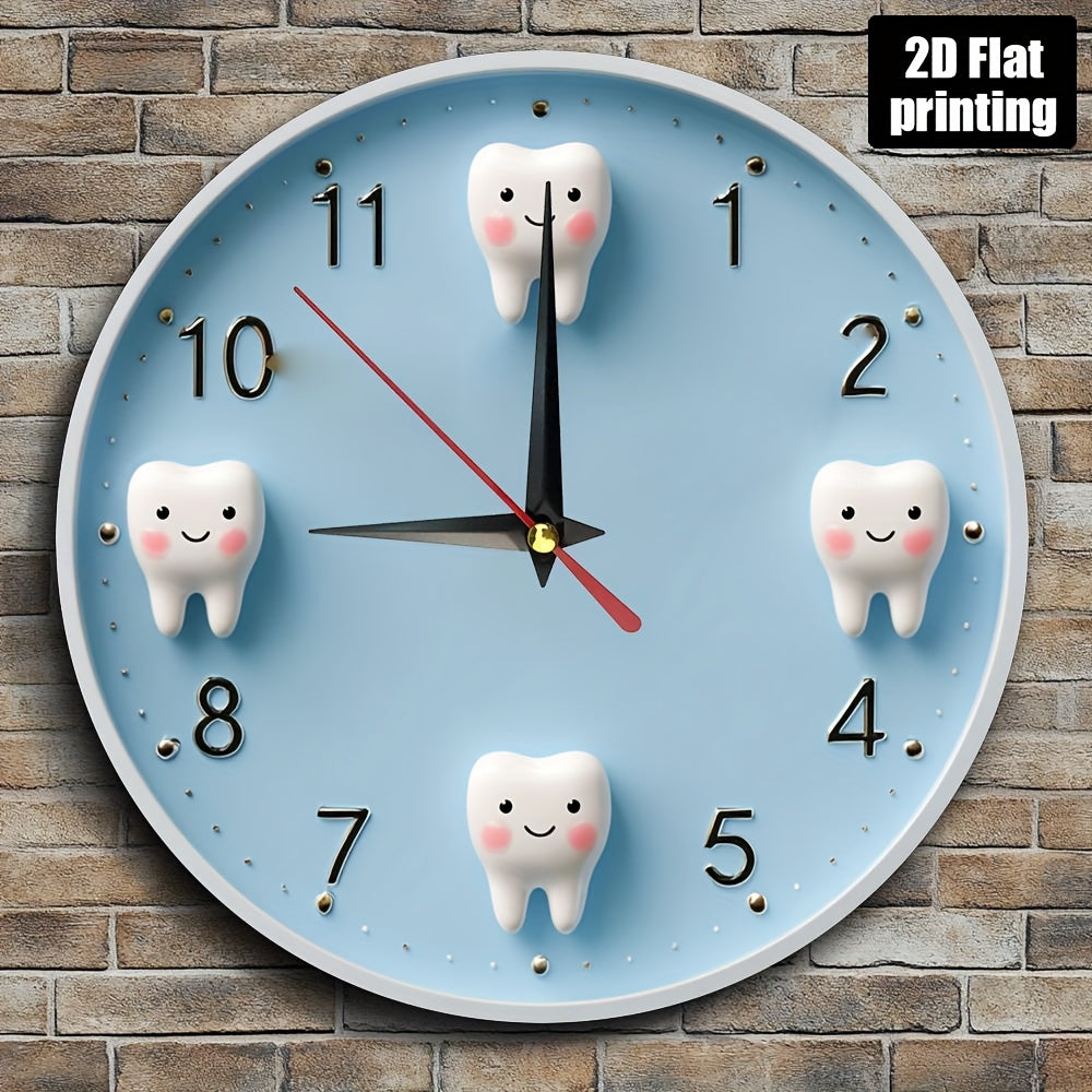 Non-Electric 2D Printed, Cartoon Teeth Theme Wooden Round Wall Clock, Farmhouse Style Home Decor for Kitchen, Bedroom, Office, Birthday & Holiday Gift, Easy to Read, Silent Operation, Battery Not Included, 9.8x9.8 Inches, 2D