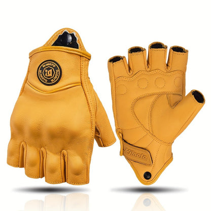 Men & Women' Retro Motorcycle Half-Finger Gloves - Yellow Breathable Riding with Hook-and-Loop Closure, Suitable for Motorbike, Dirt, Scooters, Commuting - Half-Finger for Throttle