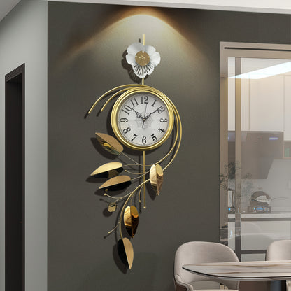 16.54x1.97x38.19inch New Chinese Style Ginkgo Leaf Wall Clock, Fashionable Light Luxury Silent Decorative Hanging Timepiece for Living Room, Stylish Wall Clock, Clocks For Living Room, Oversized Wall Clock, Retro Wall Clock