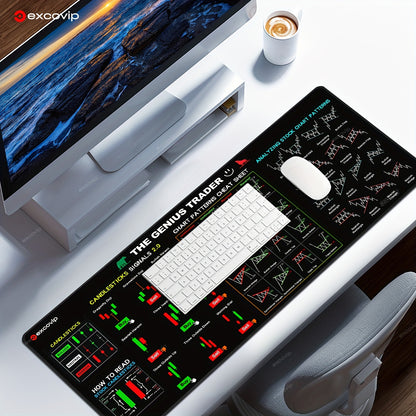 1pc Stock Chart Trading Desk Mat - Large 80x30cm/31.5x11.8inch Stock Market Analysis Chart with Candlestick, Chart Patterns, Moving Averages, RSI, MACD, Bollinger Bands - Non-Slip Rubber Base, Durable Office & Home Workspace