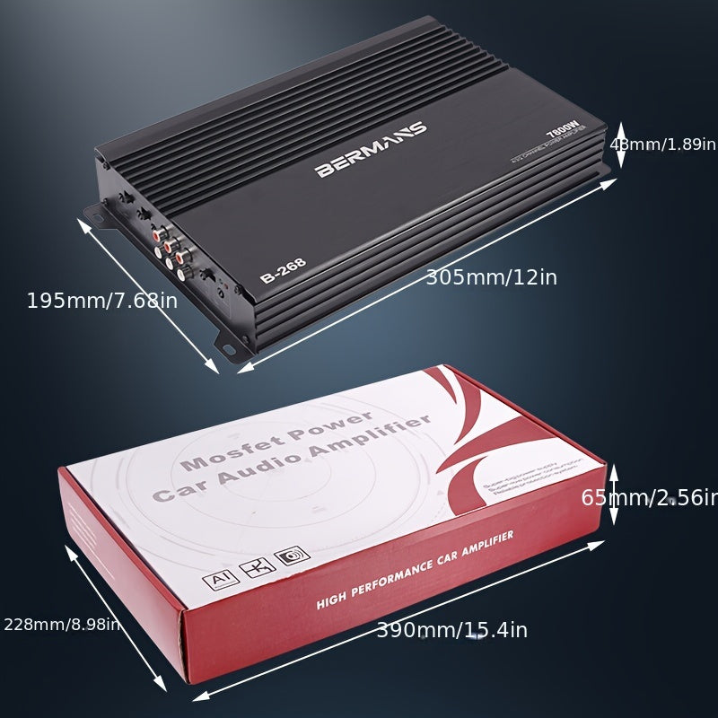 Bermans 7800W Max Power 4-Channel Class AB Car Amplifier - 12V High-Power Stereo Amplifier with MP3 Cable Compatible RCA Inputs, Compact Auto Sound System for Subwoofer & Speaker, Car Audio Upgrade (Compatible with Smartphone