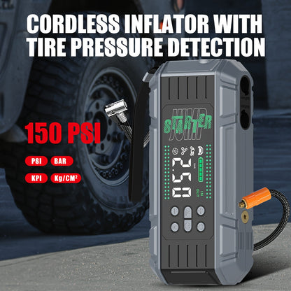 9000A Peak Jump Starter Battery Pack with Air Compressor, Portable Emergency Car Booster for Up to 12.0L Gas/8.0L Diesel Engines, 12V Car Battery Jumper with Display, Smart Jump Cables, PD65W Fast Input & Output, LED Emergenc