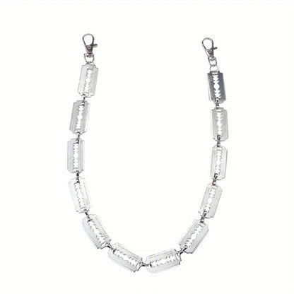 Stainless Steel Adjustable Punk Gothic Waist Chain with Metal Blade Zipper - Edgy Unisex Body Jewelry for Men & Women, Hip Hop Street Style Festival Accessory, Halloween & Christmas Gift, Durable Chain for Concerts, Parties,