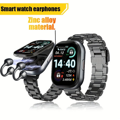 New 2-in-1 Multifunctional Smart Watch with Steel Strap, Black/Silvery 2 Colors Available, Supports Call Answering, Sports Smart Watch, 2.01-inch HD Screen, Comes with TWS Wireless Earbuds, Suitable for Men and Women Fitness