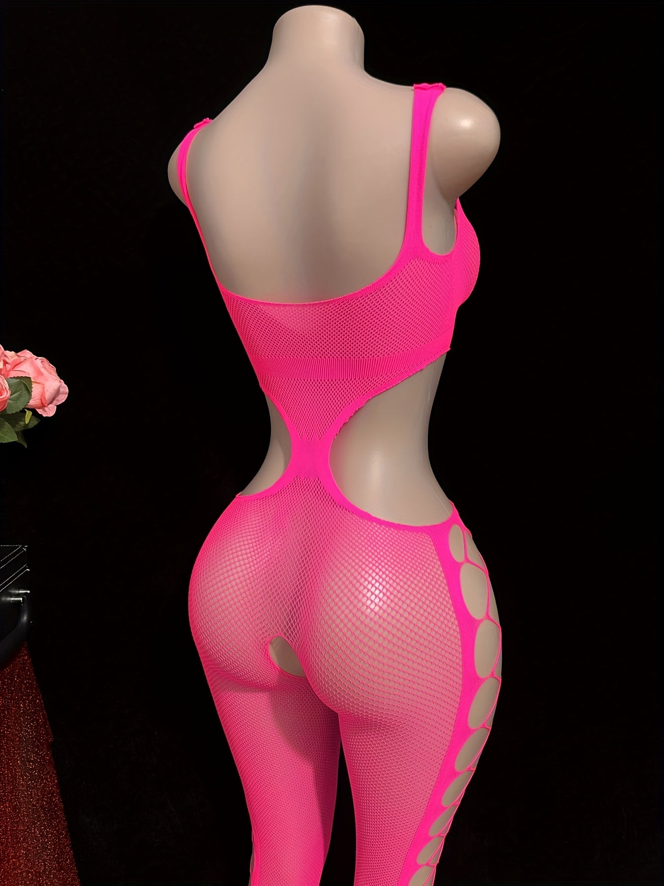 Women's Plus Size Sexy Strapless Halter Jumpsuit - Sheer Mesh Bodysuit with Exposed Waist & Thigh Slit, High-Stretch Pink/Black Stretchy Outfit for Parties, Nightclub, Semi-Formal Wear (Hand Washable) - One-Piece Swimsuit,