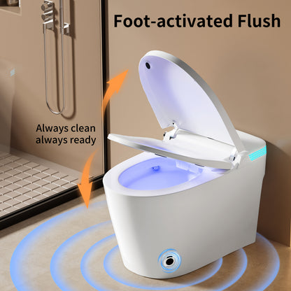 This Integrated Smart Toilet Features a Heated Seat, Night Light, Multiple Cleaning Functions, a Dual Flush System with Various Washing Modes, a Detachable Spray Wand, Drying Function, Automatic Lid Lift, Bathroom Slow-Close