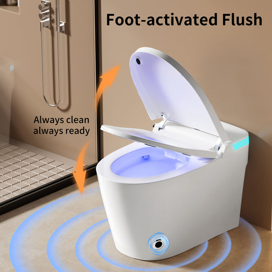 This Integrated Smart Toilet Features a Heated Seat, Night Light, Multiple Cleaning Functions, a Dual Flush System with Various Washing Modes, a Detachable Spray Wand, Drying Function, Automatic Lid Lift, Bathroom Slow-Close