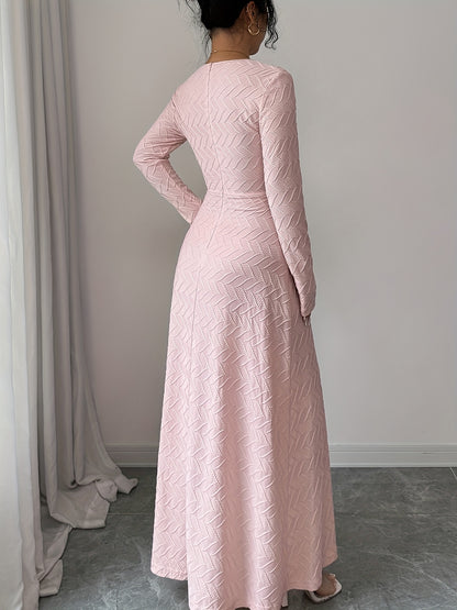 Women's Elegant V-Neck Long Sleeve A-Line Dress - Slim Fit Formal Gown with Cinched Waist, -Length Party Wedding Prom Dress, Machine Washable for all-Season Wear (No alterations needed)