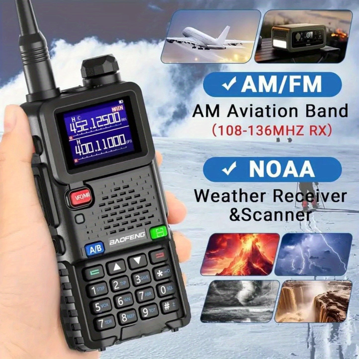 6pcs Baofeng GM-5RH Radio, 10W Walkie Talkies Long Range, Two Way Handheld Radio Ultra-long standby 48-72 hours, Hunting Gear Weather Radio, Survival Gear Walkie Talkie with NOAA, Radios for business safety, hiking, camping,
