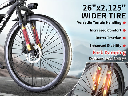 Mountain Electric Bicycle, Battery Can Be Sold Separately, 500W (peak 740W) Silent Motor, 26 Inch Tires, Power Brake, Alloy Frame, 20MPH, Additional Mudguard, Equipped With Front Plug And Lighting System