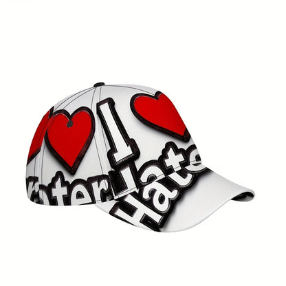 1pc I Love Haters Bold Text Print Baseball Cap | Lightweight Duckbill Hat with Adjustable Strap, Red Accent Design, Comfortable Fit for Men & Women, Casual Headwear | Trendy Duckbill Hat | Durable Headgear