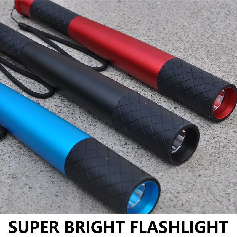 1pc Rechargeable Long-range LED Flashlight - High-brightness light, anti-slip handle and lanyard, durable aluminum alloy body, Type-C charging, 18650 battery, suitable for camping, emergency, gifts, survival tools, survival e