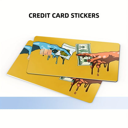 4pcs PVC Credit Card Skins with Money Drip Design & Dollar Bill Pattern - Matte Anti-Residue Vinyl Decals, Hand Washable Protective Cover for Credit/Debit/Transit/Key Cards - One-Time Use, Color Matching ( & Red) - Ideal for