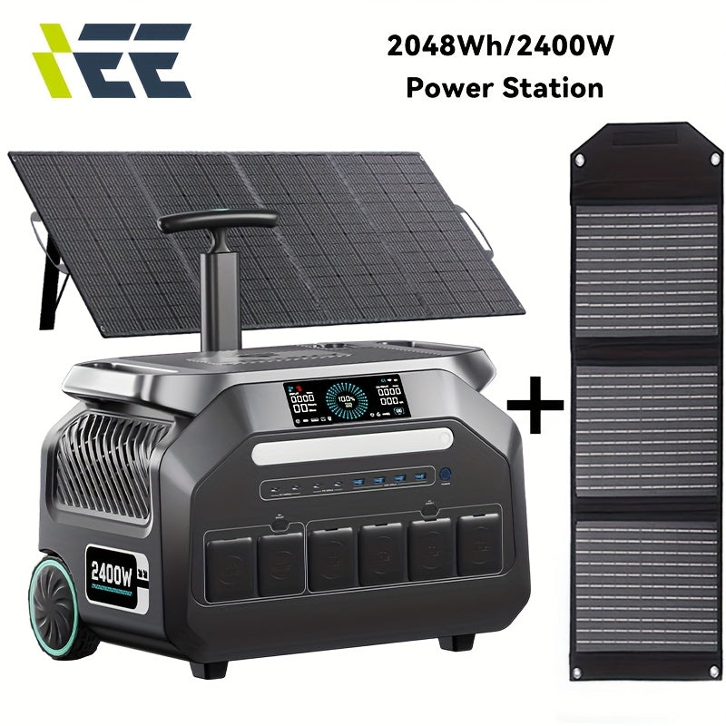 IEE 2400W (5000W Peak) Portable Power Station P2400 with 200W Solar Panels, 2048Wh Solar Generator, 1800W AC Charging, 4 AC Outlets, LiFePO4 Battery Power Station for Home Backup, RV, Emergencies, Plus A Bonus 30W Solar Panel