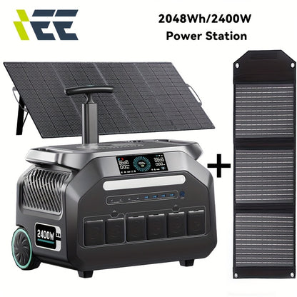 IEE 2400W (5000W Peak) Portable Power Station P2400 with 200W Solar Panels, 2048Wh Solar Generator, 1800W AC Charging, 4 AC Outlets, LiFePO4 Battery Power Station for Home Backup, RV, Emergencies, Plus A Bonus 30W Solar Panel