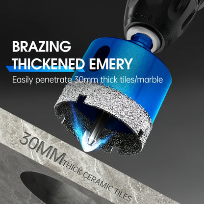 Dual Wet and Dry 18mm-35mm Diamond Hole Saw with Positioning Drill, Blue Surface | Suitable for Glass, Marble, Granite, Stone, and Porcelain, Each Set Includes a Wrench