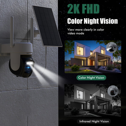 7pcs Solar Powered Outdoor Security Cameras with AI Motion Detection, 1440P HD, 360° PTZ, Solar-Powered Wireless WiFi Cameras with Two-Way Audio, Color Night Vision,, Business, Driveway, Garage - Cloud Storage Included