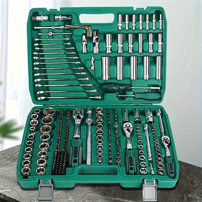 High-End Professional 216/53pcs Mechanic Tool Set, 1/2 *1/4" 3/8 "Drive Depth And Standard Sockets, Ratchet Wrench Set, Torque Wrench, Mechanictool Kits for Auto Parts Repair And Household Mechanical Tool Kit, for Car Bike Re