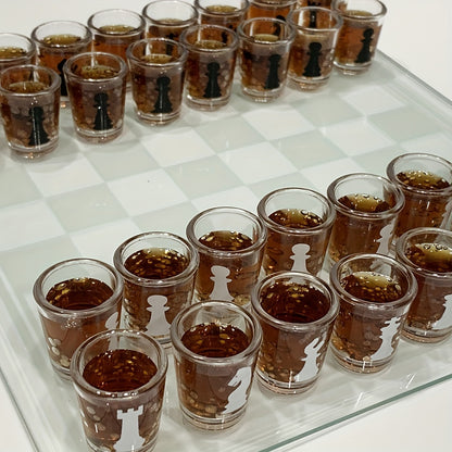 32pcs Chess-Themed Shot Glass Drinking Game Set - Acrylic Chess Board Glasses for Adults, Durable Bar Party Supplies with Storage Case, Family Game Night & Strategy Board Game Accessories