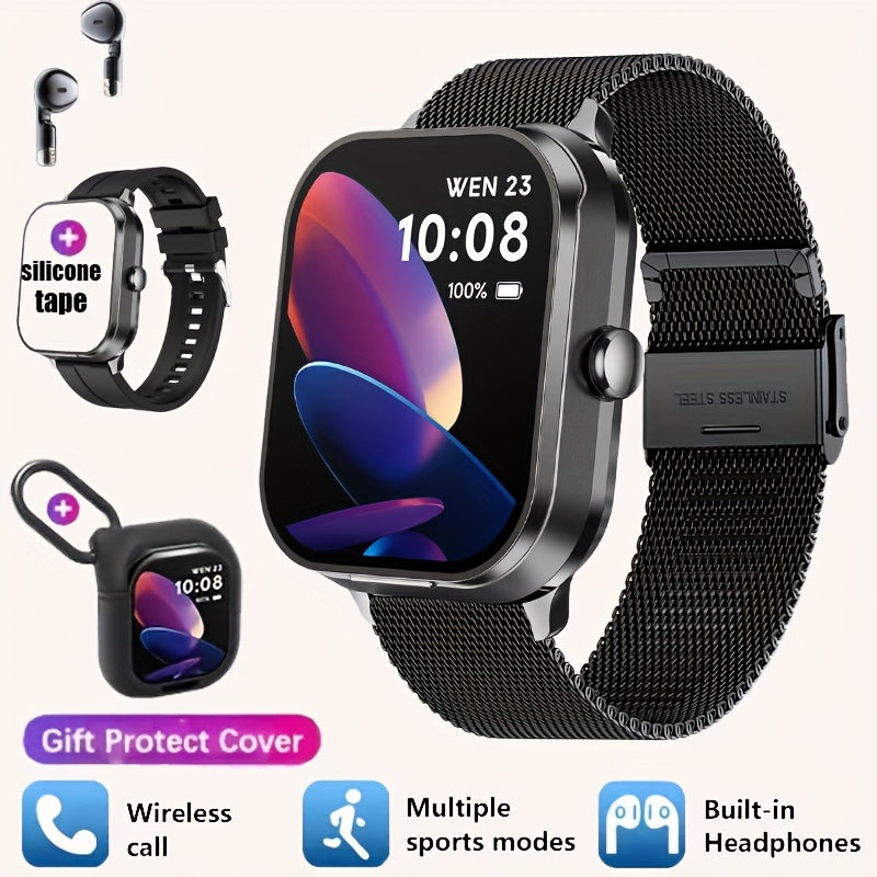 NEW Smart Watch 2025, Smartwatch with Earbuds, Earphones and Watches 2-in-1, Message Reminder, Wireless Calling, Indoor and Outdoor Sports Tracker, Alarm Clock, Stopwatch, Calculator, Voice Assistant, Smart Watches for Androi