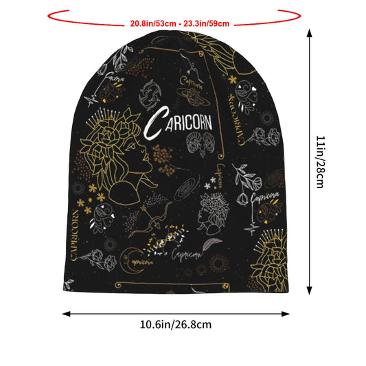 Capricorn Zodiac Beanie Hat - Astrology-Themed Unisex with Goat Symbol, Capricorn Dates (Dec 22-Jan 20), Soft Black & Golden Horoscope Gift for &, Birth Chart