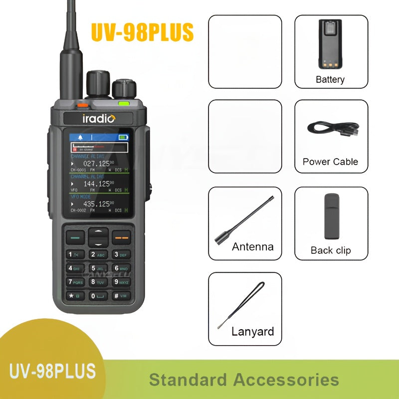 Iradio UV-98PLUS 6 Bands Walkie Talkie 10W High Power Cross Band Repeater Radio, 1024 Canales for Emergency, Outdoor, Security, Emergency Communication, Outdoor Communication, Handheld Radio, Professionalgrade Radio, Highpowe