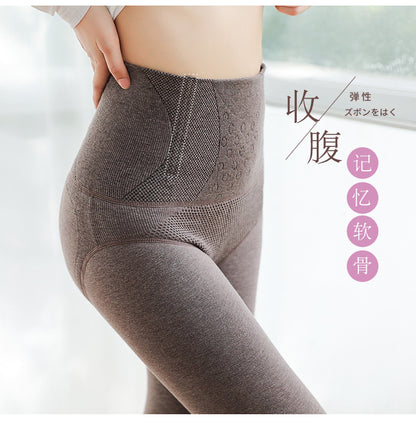Autumn and Winter Combed Cotton High Waist Fishbone Thickened fleece-lined Leggings Women's Abdominal Hip-lifting Micro-pressure Pantyhose Winter Pantyhose